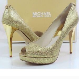Michael Kors Glittering Gold Peep Toe Heels